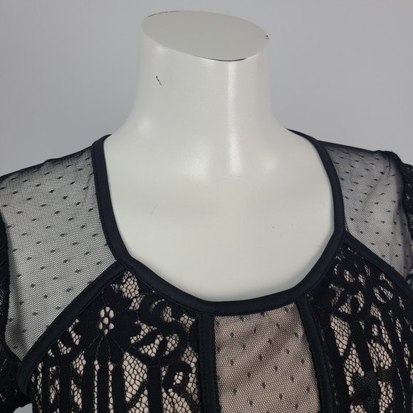 DEX Nude Black Lace Short Sleeve Top Size M - Picture 2 of 14
